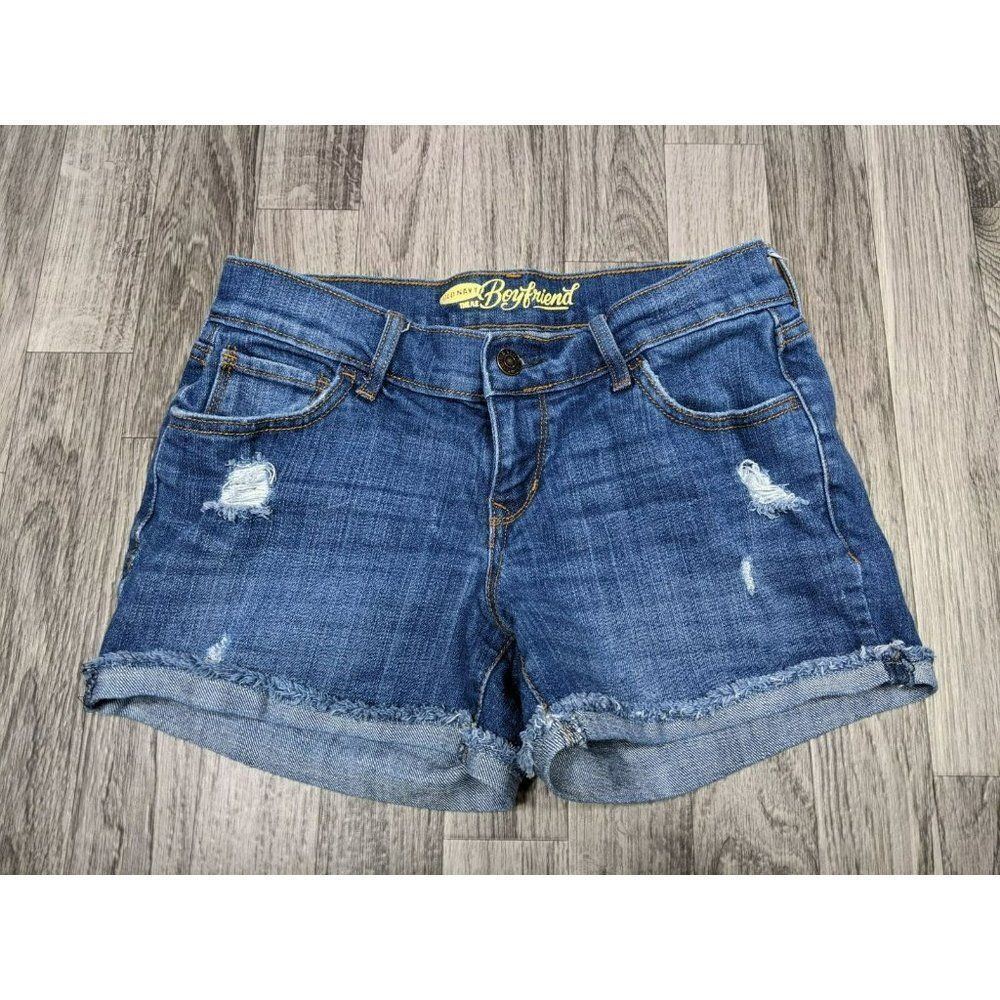 Old Navy Sz 0 Regular Boyfriend Cuffed Fringe Hem Distressed Jean Shorts